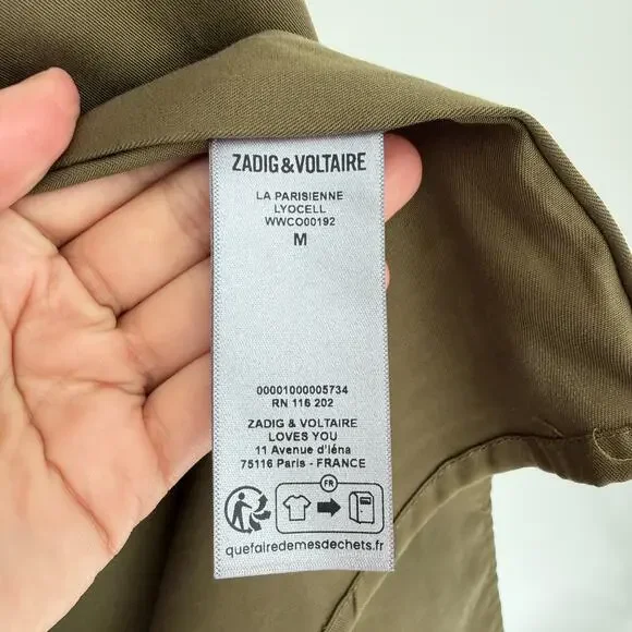 Zadig & Voltaire Trench Coat Medium Green La Parisienne Lyocell Military Belted - Picture 10 of 16